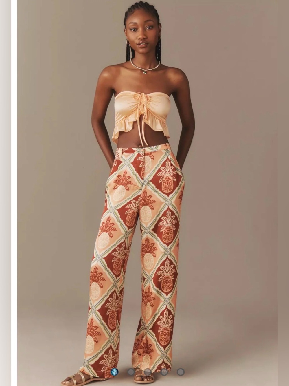 ✨🍍 FARM Rio x Anthropologie Pineapple Satin Wide Leg Pants Size Medium 🍍✨